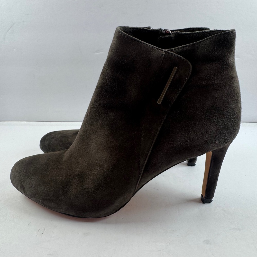 Vince Camuto Women Gray Suede Stiletto Ankle Boots Side Zip Almond Toe Heels 8.5